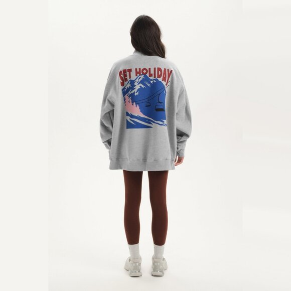 Set Active Staple Quarter Zip Midweight Sweatshirt Mountain Heather Grey NWT New - Picture 10 of 12